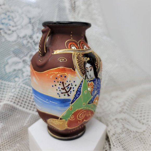 Vintage Small Vase Oriental Woman Brown Japan - Picture 3 of 8